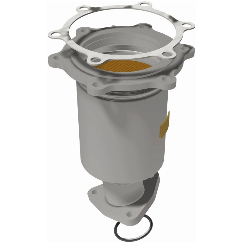 MagnaFlow catalytic converter for 1997 Infiniti QX4 3.3L, direct fit replacement, showing the metal body and inlet/outlet pipes.