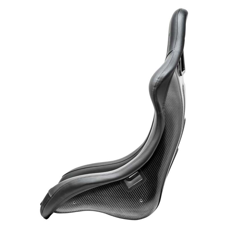 Sparco QRT-C race seat in black and grey carbon fiber with racing harness slots, designed for high-performance motorsports.
