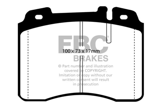 EBC Greenstuff front brake pads for Mercedes-Benz E420 4.2 model, high-performance brake pads with green friction material.