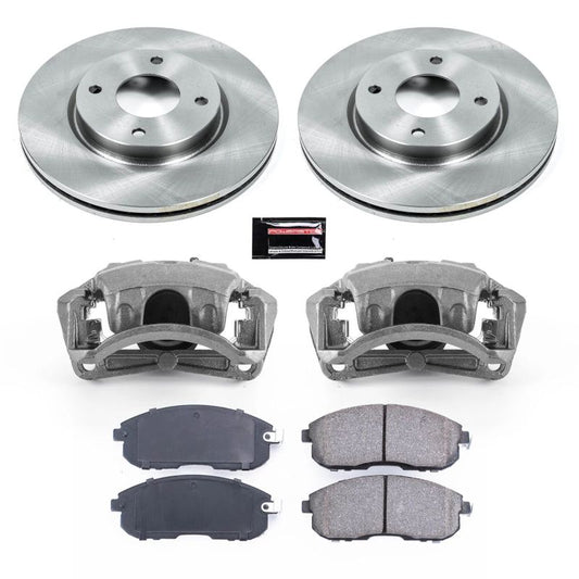 PowerStop OE front brake kit with calipers for 2007-2012 Nissan Sentra, including brake rotors and hardware.