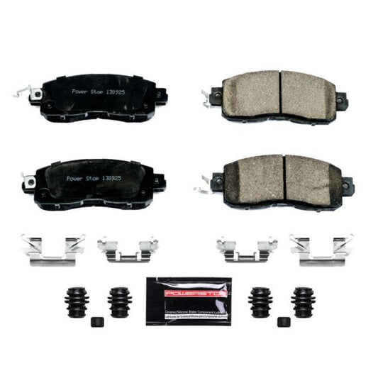 PowerStop Z23 Evolution Sport front brake pads with hardware for Nissan Altima 2013-2019, performance brake replacement.