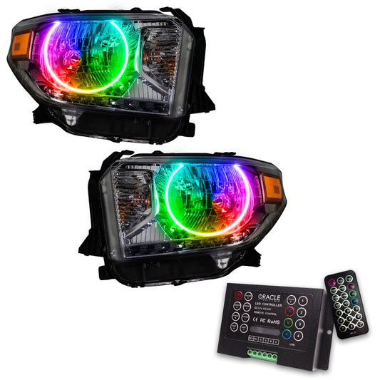 Oracle Lighting Toyota Tundra headlights with ColorSHIFT SMD HL and 2.0 controller, showcasing sleek LED headlight design.