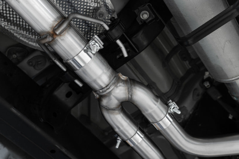 MBRP 2022 Toyota Tundra dual cat-back exhaust system with 4-inch single side exit rolled tip in aluminized steel.