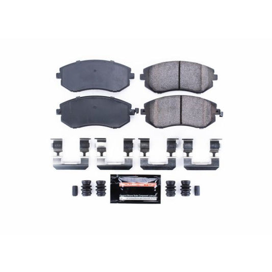 PowerStop Z23 Evolution Sport front brake pads with hardware for Saab 9-2X 2005-2006, performance brake components.