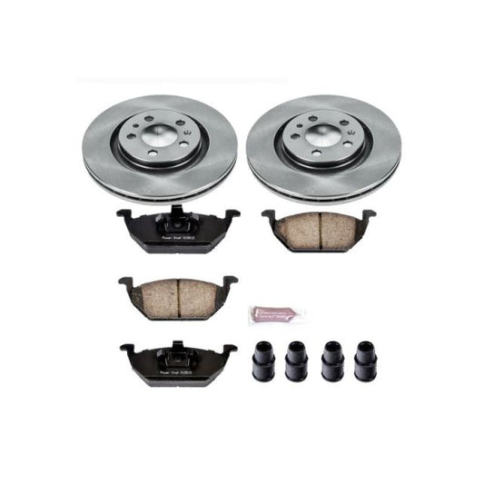 PowerStop OE front brake kit for 1998 Volkswagen Beetle, includes brake rotors and pads, vehicle-specific automotive brake components.
