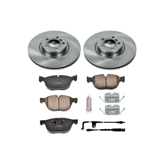 PowerStop OE brake kit for 2007-2010 BMW X5 front suspension, includes brake rotors and pads for improved stopping power.