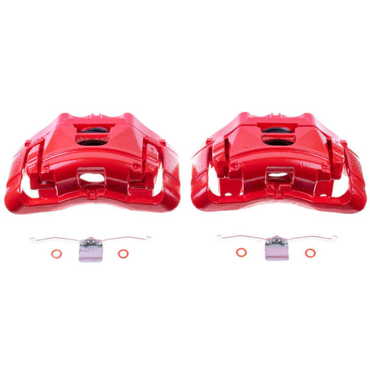 PowerStop front red brake calipers with brackets for Audi A4 2005-2009, performance brake calipers pair installed on front wheels.