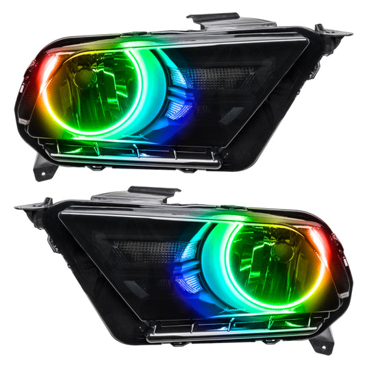 Oracle Ford Mustang HL 10-14 Headlights with ColorSHIFT and simple controller, showcasing sleek automotive lighting for Mustang models.