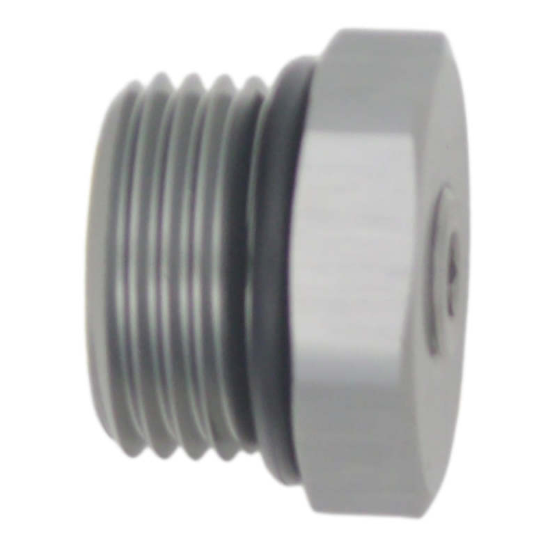 DeatschWerks titanium 10AN ORB male plug fitting with 1/8in NPT gauge port, anodized DW titanium for automotive applications.