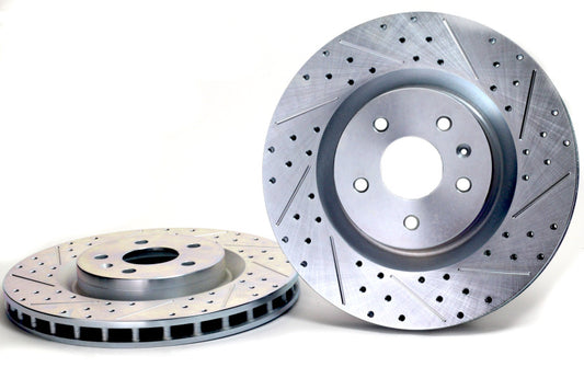Baer Brakes 10-15 Chevrolet Camaro SS front slotted and drilled brake rotors with 6.2L Claw Performance design.