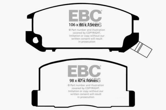 EBC Redstuff rear brake pads for Toyota MR2 1.6, high-performance brake pads with red friction material
