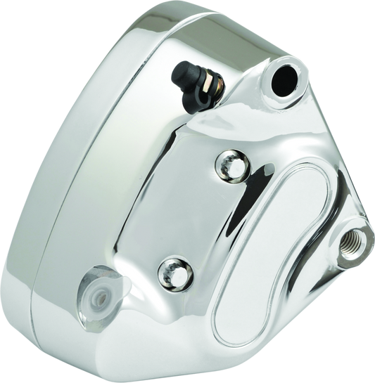 Bikers Choice chrome front right brake caliper with pads for 2000-2007 Big Twin and 2000-2003 XL motorcycles.