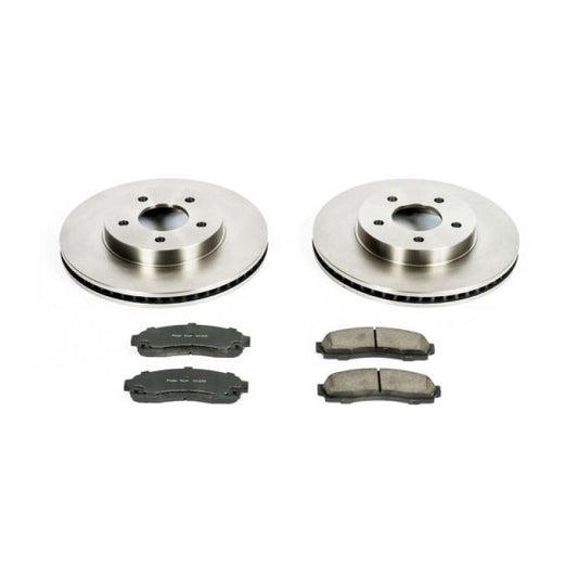 PowerStop OE front brake kit for 2005-2006 Chevrolet Equinox, includes brake rotors and pads, assembled for easy installation.