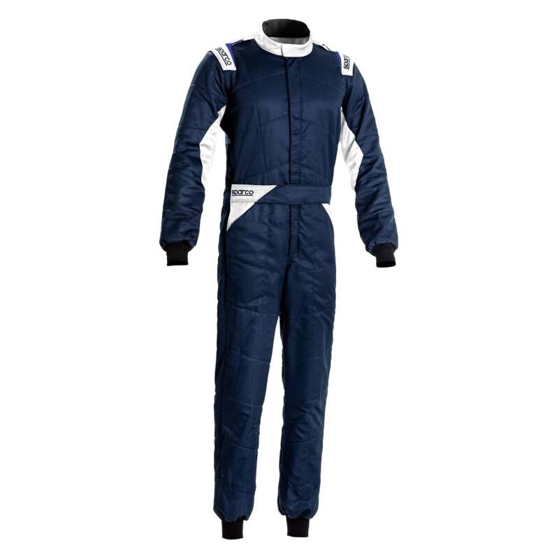 Sparco Sprint racing suit with navy and white design, featuring boot cuff detail, from SPARCO.