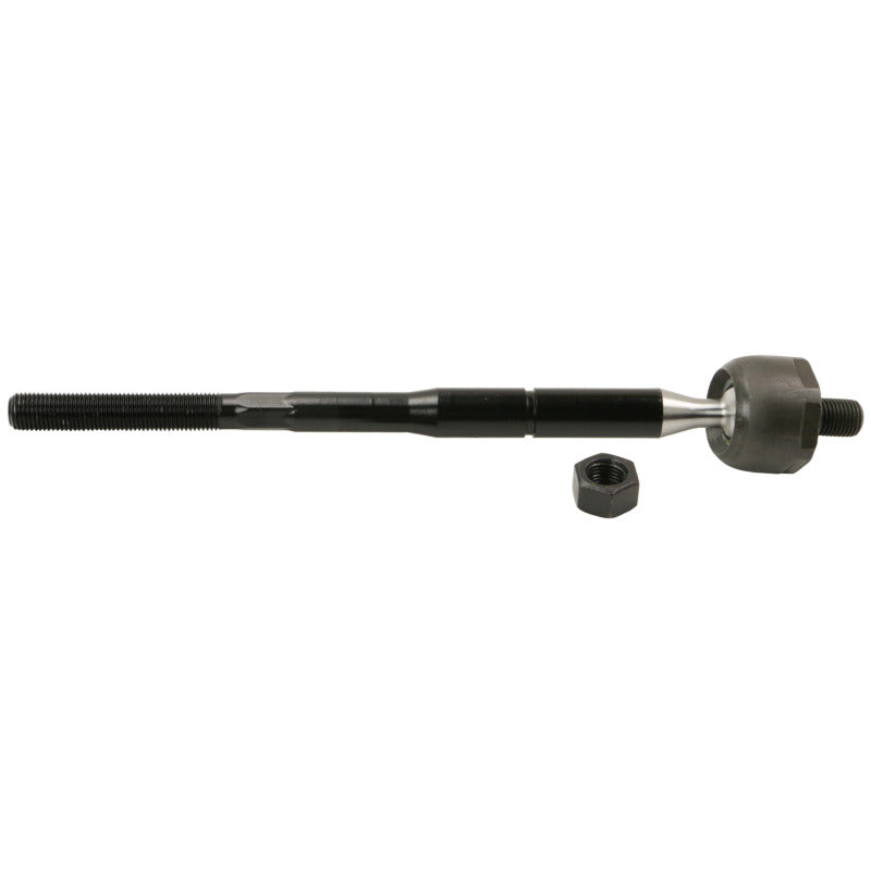 Moog Ford Flex front inner tie rod end, automotive part, shown with attachment points and metal rod for steering linkage.