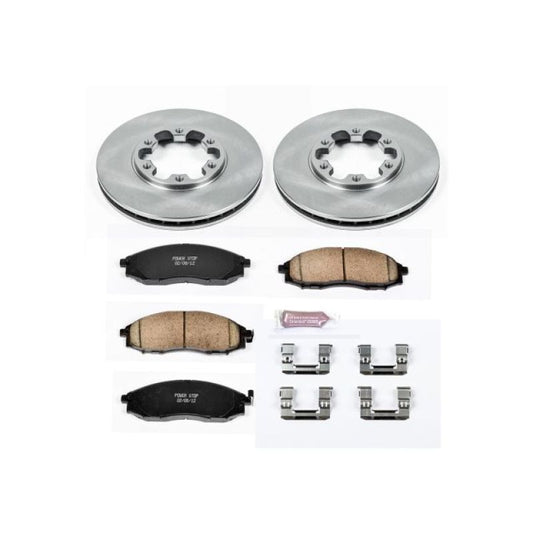 PowerStop OE brake kit for 2003-2004 Nissan Frontier front brakes with rotors and pads, automotive repair parts.
