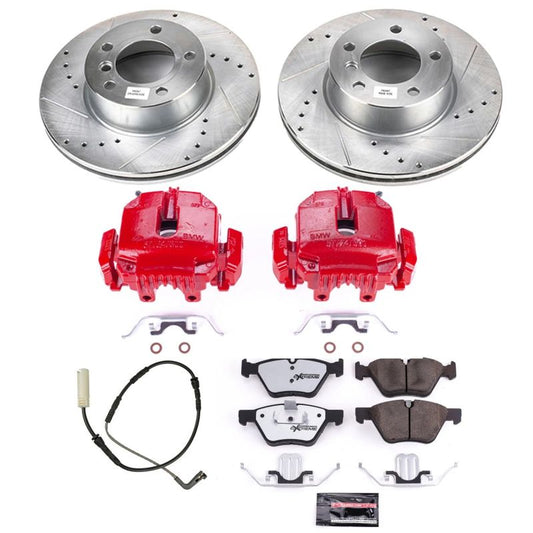 PowerStop front Z26 Street Warrior brake kit with calipers for 2007 BMW 328i, showcasing performance brake components.