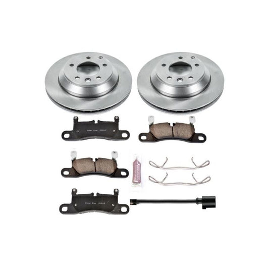PowerStop OE rear brake kit for 2011-2018 Porsche Cayenne, includes brake rotors and pads for enhanced stopping power.