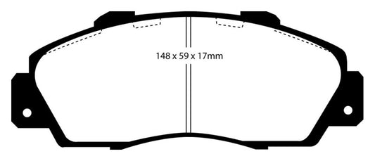EBC Redstuff front brake pads for Acura CL 3.0, performance brake pads with red friction material, visible in the image.