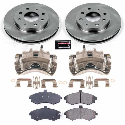 PowerStop OE front brake kit with calipers for Hyundai Elantra 2003-2005, includes brake rotors and calipers.