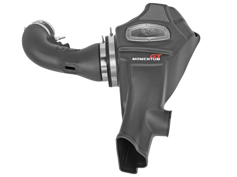 aFe Momentum GT Pro Dry S cold air intake system installed in a 2015 Ford Mustang GT V8 5.0L engine bay