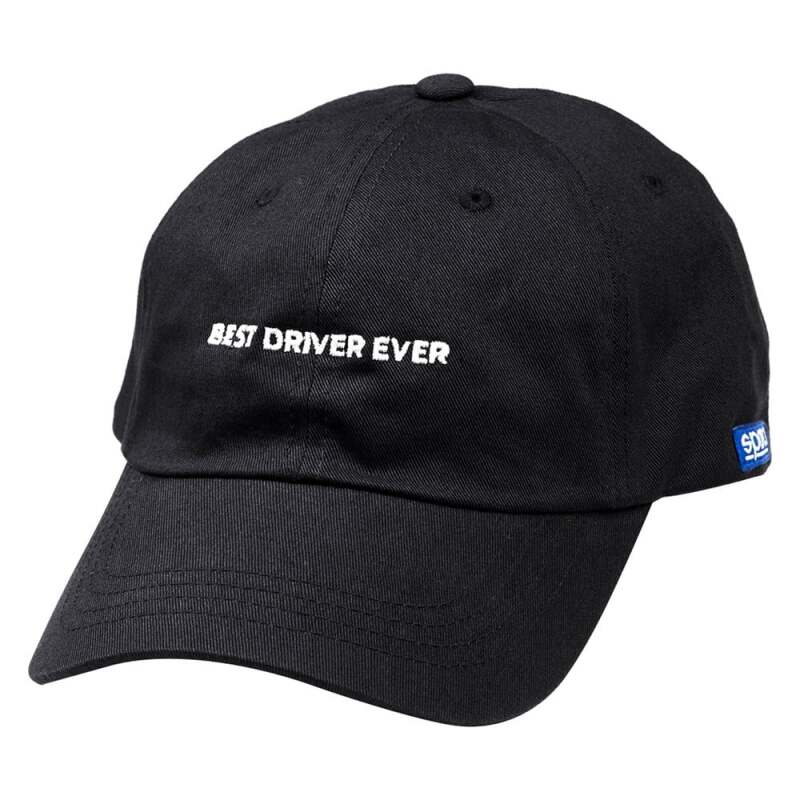 Black Sparco Cap Best Driver headwear with adjustable strap and embroidered SPARCO logo on front.