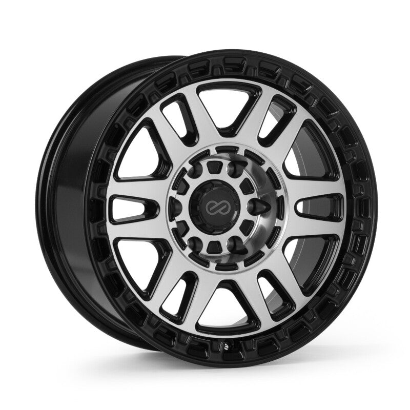 Enkei Trail-Tracker 17x8.5 matte black machined cast wheel with 6x139.7 bolt pattern, ET20 offset, and 106.1mm bore.