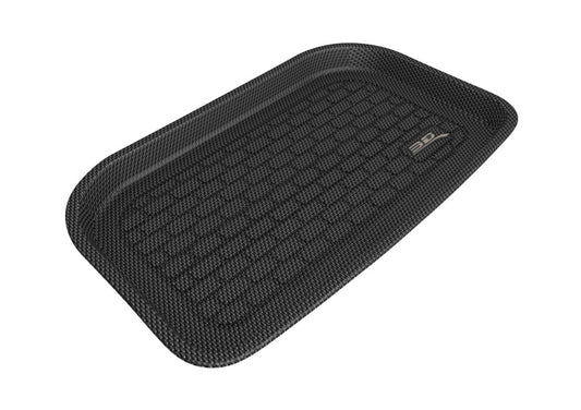 3D MAXpider rubber rear lower cargo liner for Tesla Model Y 7-seater, black Kagu design, protects cargo area from dirt and spills.