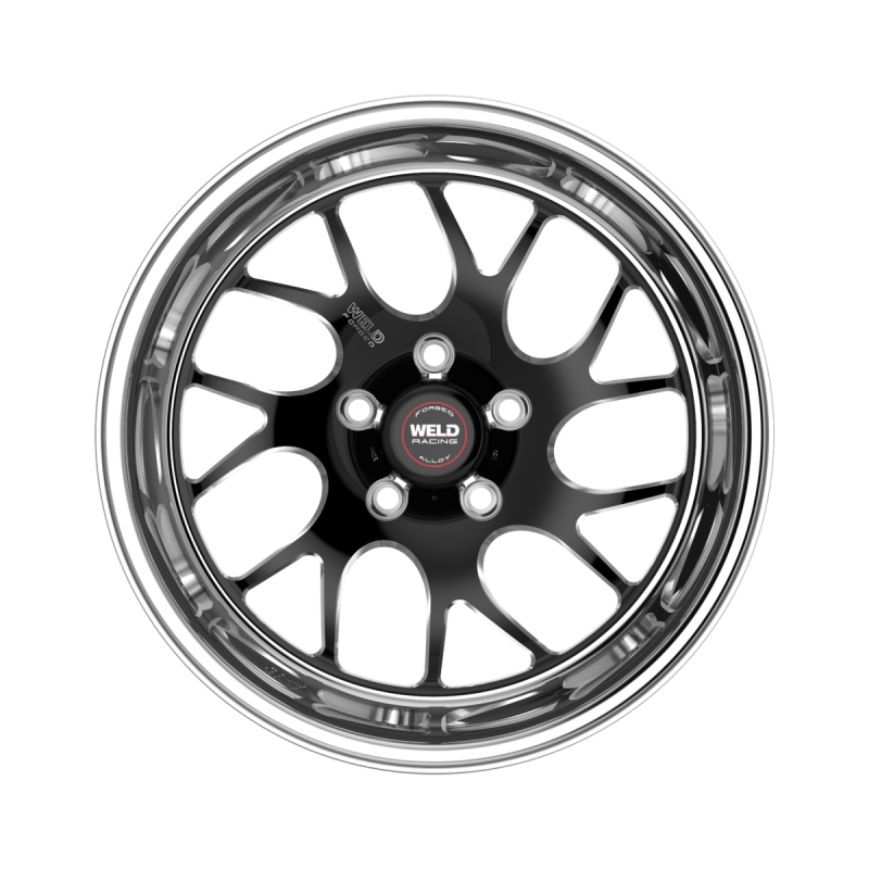 Weld S78 forged wheel in black center with polished shell, 15x10 inches, 5x120.65 bolt pattern, 5.5 inch backspacing, non-locking hub