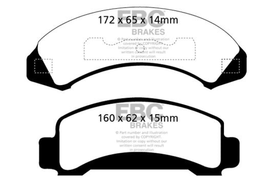 EBC Ultimax2 front brake pads for Ford Aerostar 2.3, OE quality brake pads with metal backing and friction material.