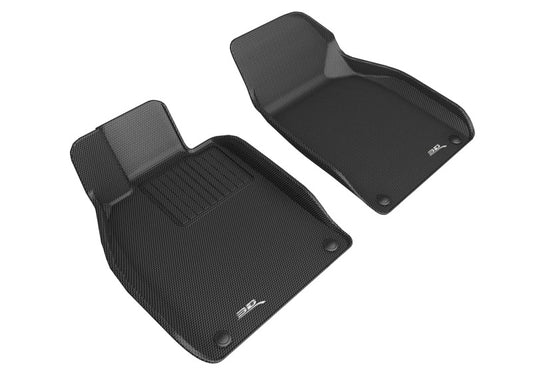 Black 3D MAXpider KAGU rubber floor mat for Porsche Boxster Cayman 718 2013-2023, custom fit with textured surface and raised edges.
