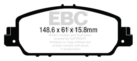 EBC 13+ Honda Accord Coupe 2.4 EX Ultimax2 front brake pads showing OE-style design for enhanced braking performance.