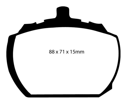 EBC Redstuff performance front brake pads for Mg MGB GT V8 3.5, showing red brake pad material and metal backing plate.