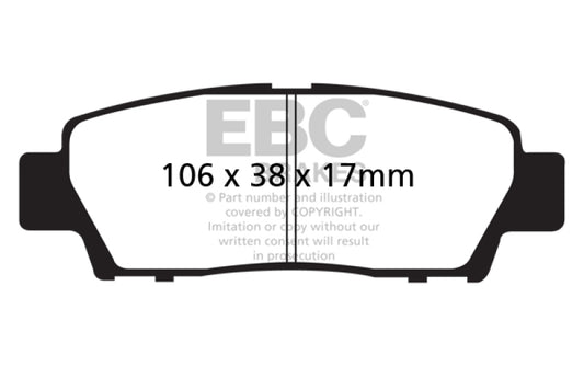 EBC Ultimax rear brake pads for Toyota Avalon 3.0L 95-96, OE style brake pads with metal backing plates, new condition.