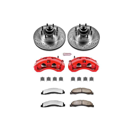 PowerStop front brake rotors for Ford E-150, Z36 Truck & Tow kit, slot and drilled design, with brake calipers visible.