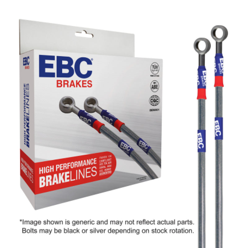 EBC stainless steel brake line kit for Chevrolet Corvette C6 6.2L, showing braided steel lines and fittings.