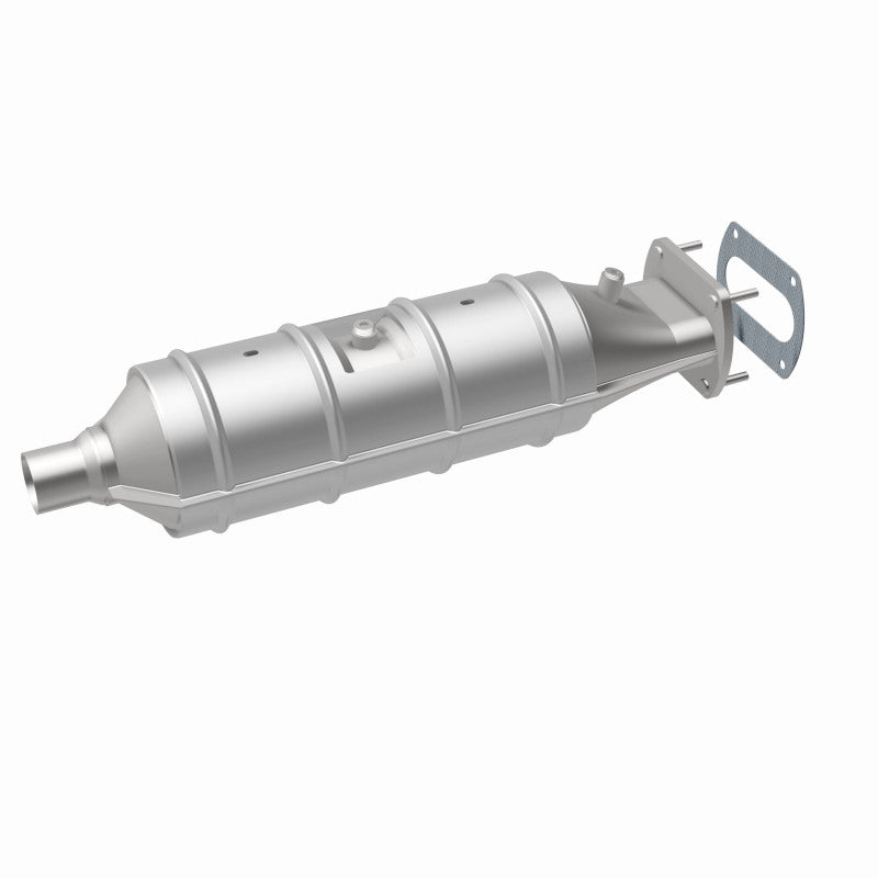 MagnaFlow catalytic converter for 87-95 Ford trucks, 5.8/7.5L, direct fit design, showing the metal construction and inlet/outlet ports.