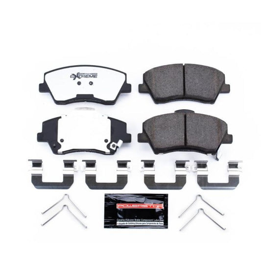 PowerStop Z36 performance front brake pads with hardware for Hyundai Elantra 2017-2019, designed for truck and tow applications.
