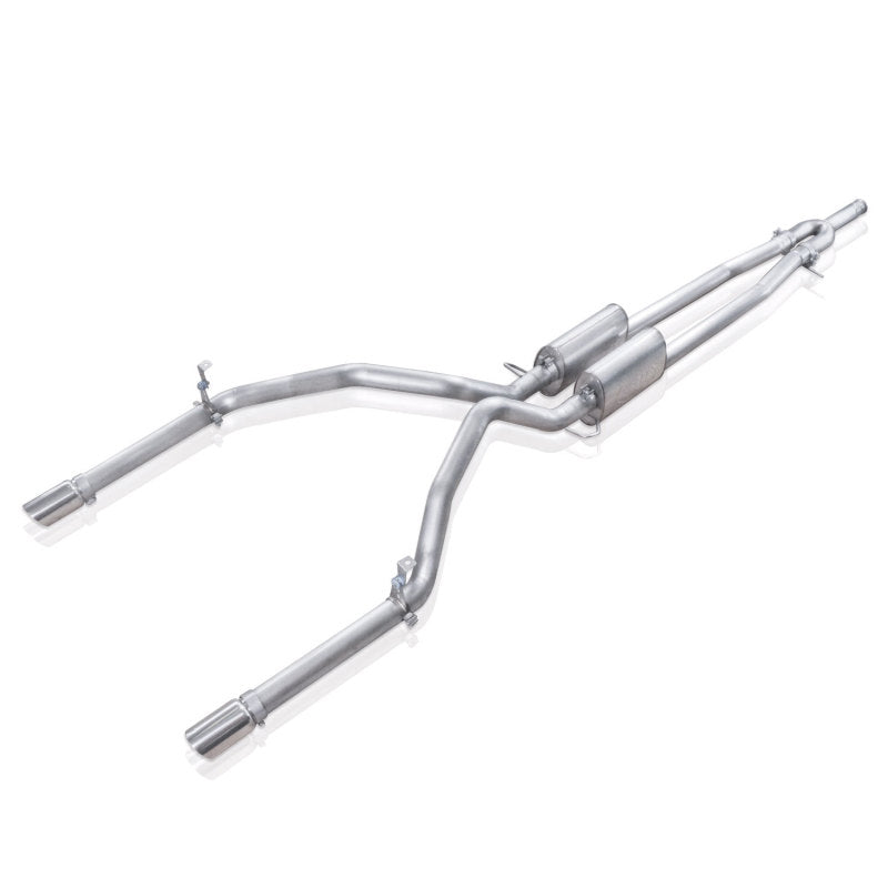 Stainless Works catback exhaust Y-pipe for Chevy Silverado and GMC Sierra 2007-16 with under bumper exit, stainless steel construction.