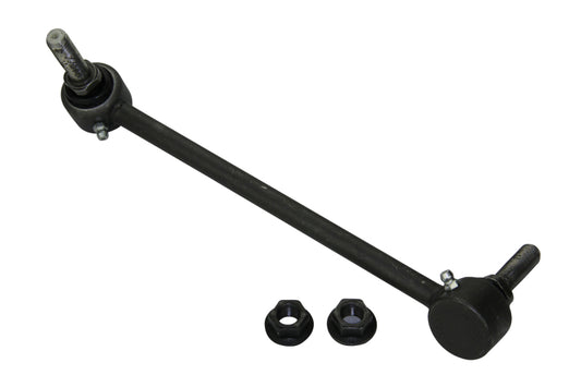 Moog Cadillac ATS front right sway bar endlink, compatible with 2013-2019 models, showing the metal link with rubber bushings.