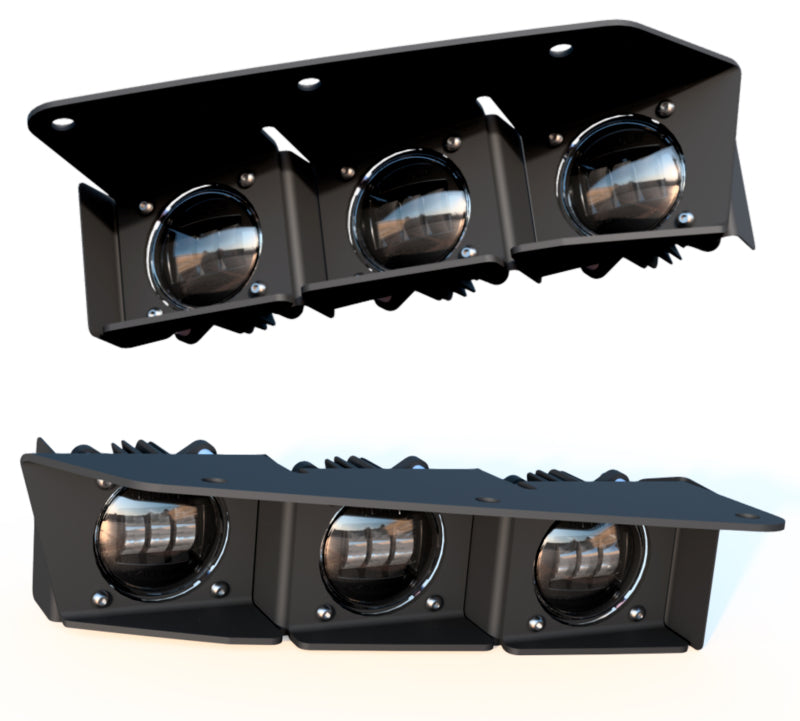 ORACLE Lighting 21-22 Ford Bronco triple LED fog light kit installed on steel bumper with white LED lights
