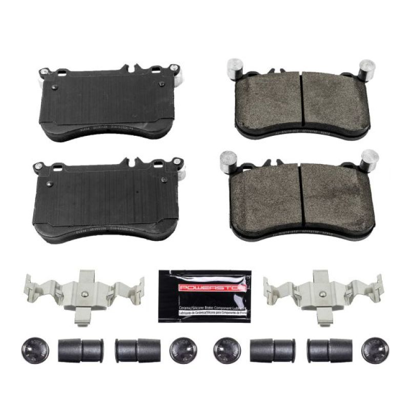 PowerStop Z23 Evolution sport brake pads with hardware for Mercedes-Benz CLS550 front brake system, performance automotive upgrade.