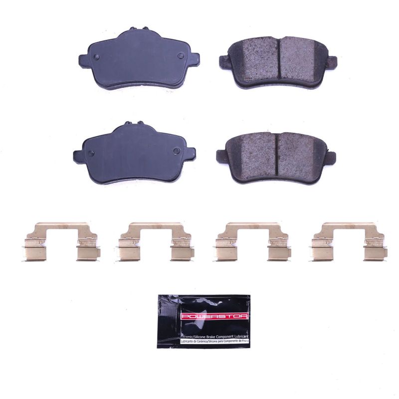 PowerStop ceramic rear brake pads for Mercedes-Benz CLA45 AMG 2014-2018 with hardware, designed for OE performance and durability.