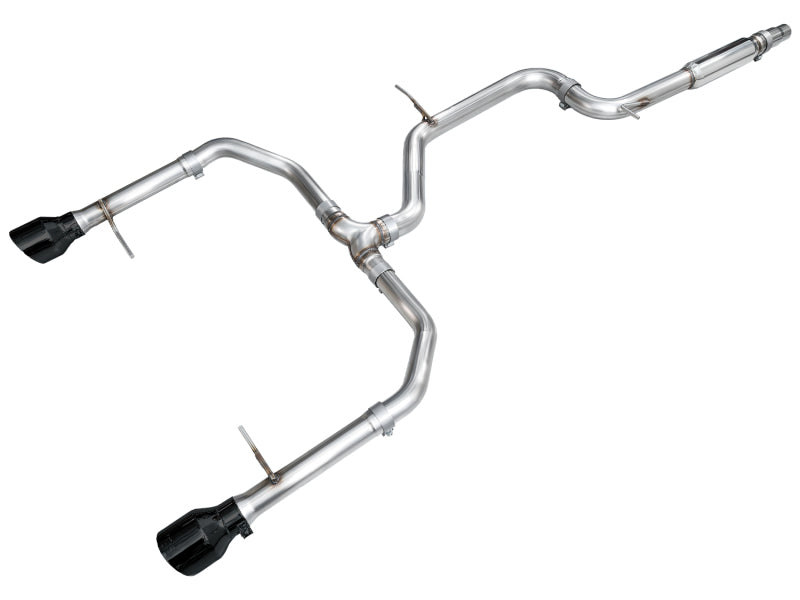 AWE Tuning 22-25 Volkswagen Jetta GLI Track Edition catback exhaust with diamond black tips, shown installed on the vehicle.