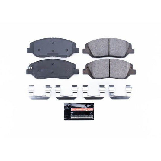 PowerStop Z23 Evolution Sport brake pads with hardware for 2017-2018 Hyundai Santa Fe front brakes, high-performance brake components.