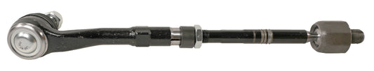 Moog BMW 530xi tie rod assembly showing the metal rod with rubber boot for steering linkage replacement.