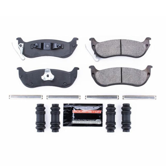 PowerStop Z23 Evolution Sport rear brake pads with hardware for 2004-2008 Chrysler Pacifica, designed for high-performance braking.