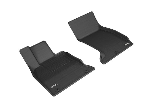 Black 3D MAXpider rubber floor mat for 2018-2020 Kia Stinger AWD first row, showcasing textured surface and custom fit design.