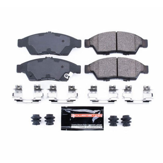 PowerStop Z23 Evolution Sport performance brake pads with hardware for front of 2006-2007 Suzuki Aerio, high-performance automotive brake parts