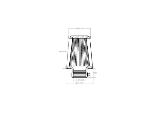 aFe POWER universal clamp-on air filter with D2 Dura-Dry media, featuring a 2-3/4 inch inlet and 6-inch height for automotive airflow.